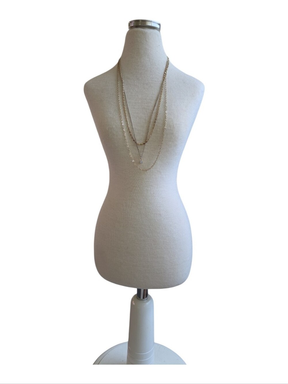 Gold Toned Multi Layered Chain Moonstone Gem Necklace 18"